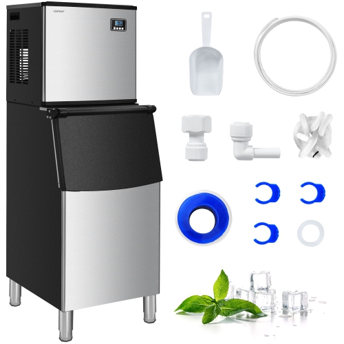 Image 1 of 10.. Costway Split Commercial Ice Maker 353LBS/24H Ice Machine w/ 198 LBS Storage Bin