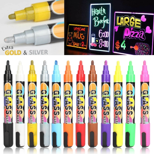 Image 1 of 10.. 12pcs Highlighter Fluorescent Liquid Chalk Marker Pen for LED Writing Board 6mm