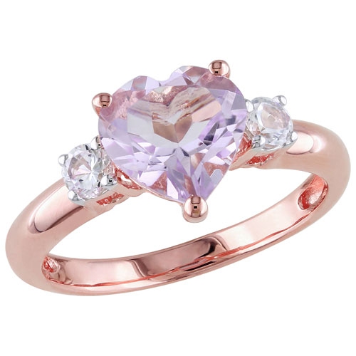 Image 1 of 1.. Amour Rose de France Heart Amethyst Ring in Pink Plated Sterling Silver - Size 6