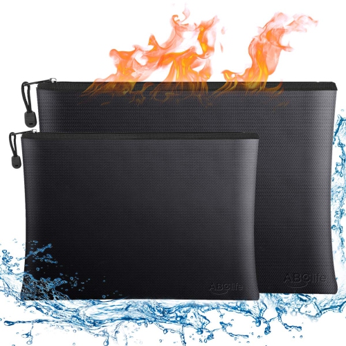 Image 1 of 7.. Fireproof Document Bags 2 Pack,15”x 11”Large Waterproof and Fireproof Folder Money Bag and 11.4”x8.3”Fireproof Safe Storage Pouch with Zipper for A4
