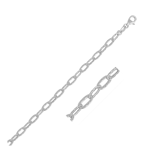 Image 1 of 3.. 14k White Gold Anklet with Fancy Hammered Oval Links