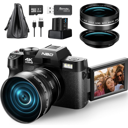 Image 1 of 9.. 4K Digital Cameras for Photography, 48MP Vlogging Camera for YouTube with WiFi, 180° Flip Screen Compact Camera with Flash, 16X Digital Zoom with