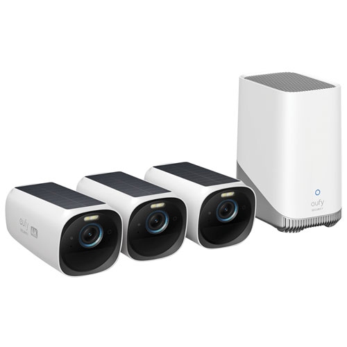 Image 1 of 8.. Open Box - eufy eufyCam 3 Wire-Free 4K Ultra HD Outdoor Security Camera with Solar Panel - 3 Pack
