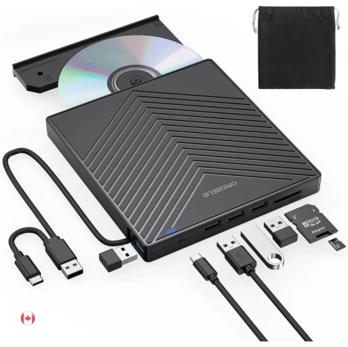 Image 1 of 8.. Ultra Slim External CD DVD Drive with USB 3.0 - 4 USB Ports, 2 TF/SD Card Slots, Compatible with Laptop, Mac, PC, Windows, Linux