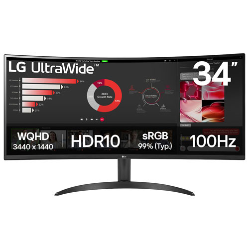 Image 1 of 7.. LG 34" 1440p WQHD 100Hz 5ms GTG Curved VA LED FreeSync Gaming Monitor - Black