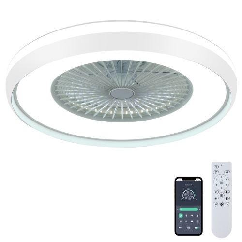Image 1 of 9.. HUMHOLD 24" Low Profile with 3-Dimmable Light, Bladeless with Remote/APP Control, 6 Speeds Flush Mount Smart Ceiling Fan for Kids