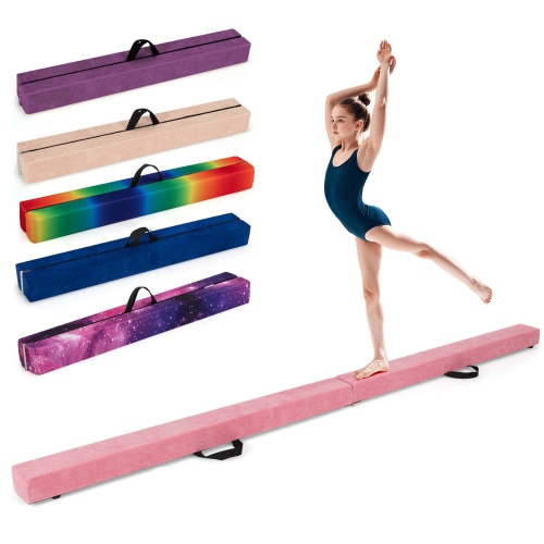 Image 1 of 10.. Costway 8 FT Folding Gymnastic Beam with Anti-slip Base Pine Wood Frame Carrying Handle